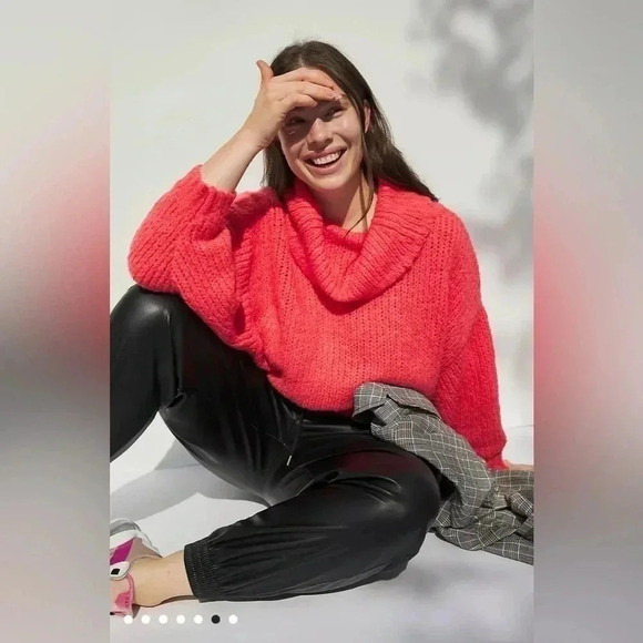 Anthropology Pilcro Zamora Cowl Neck Sweater Sz Large bright coral - Picture 9 of 14